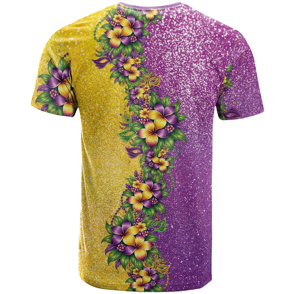 Hawaii Mardi Gras T Shirt Plumeria Lei Beads Glitter Style LT05 - Polynesian Pride