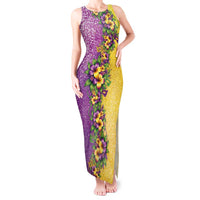 Hawaii Mardi Gras Tank Maxi Dress Plumeria Lei Beads Glitter Style LT05 Women Colorful - Polynesian Pride