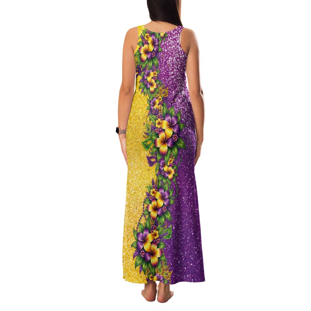 Hawaii Mardi Gras Tank Maxi Dress Plumeria Lei Beads Glitter Style LT05 - Polynesian Pride
