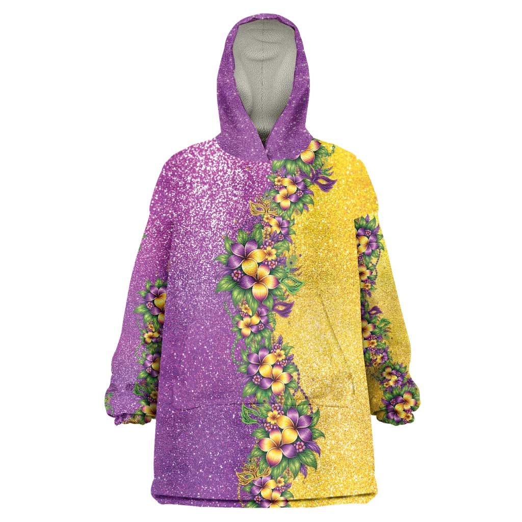 Hawaii Mardi Gras Wearable Blanket Hoodie Plumeria Lei Beads Glitter Style LT05 One Size Colorful - Polynesian Pride