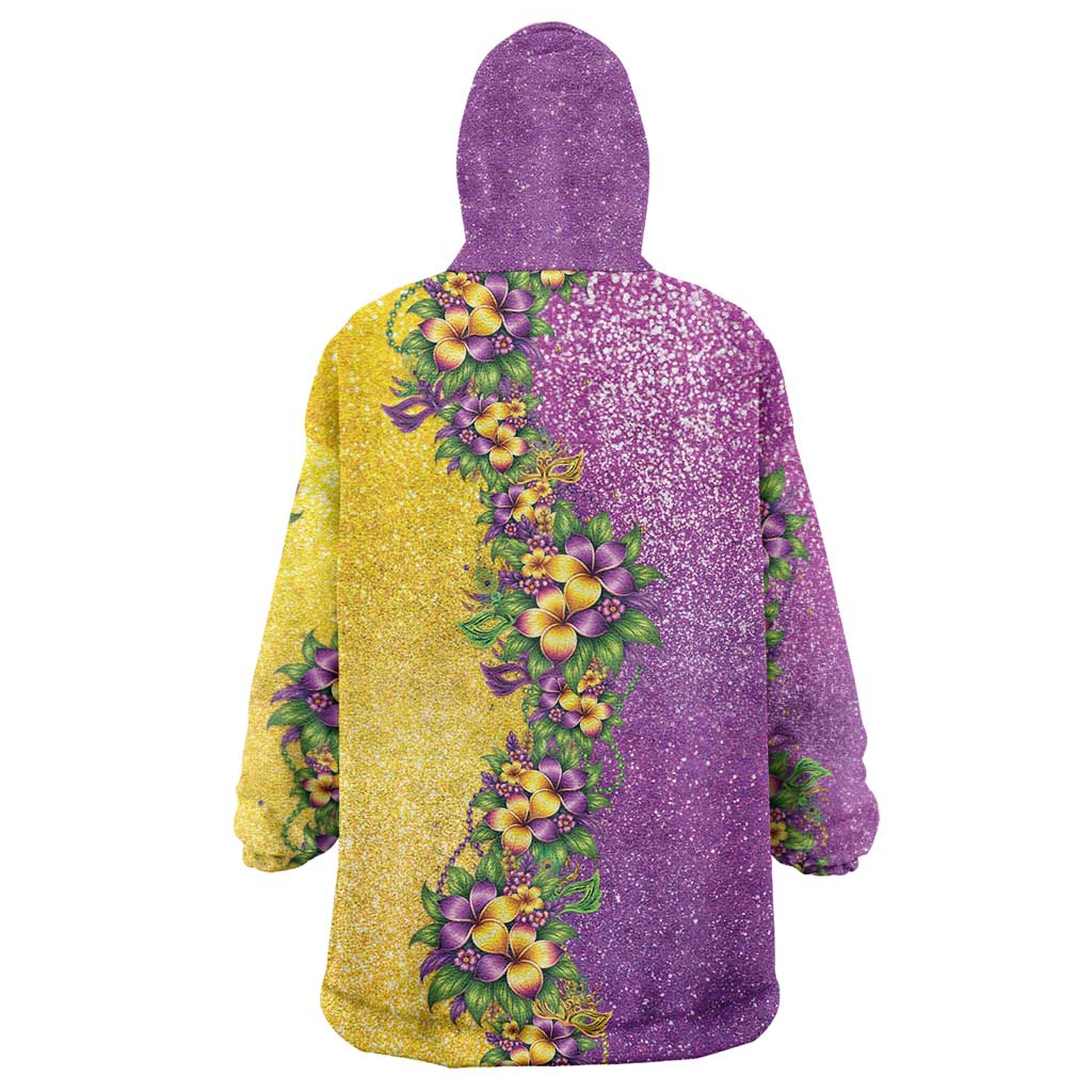 Hawaii Mardi Gras Wearable Blanket Hoodie Plumeria Lei Beads Glitter Style LT05 - Polynesian Pride