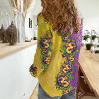 Hawaii Mardi Gras Women Casual Shirt Plumeria Lei Beads Glitter Style LT05 - Polynesian Pride