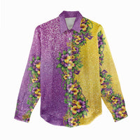 Hawaii Mardi Gras Women Casual Shirt Plumeria Lei Beads Glitter Style LT05 - Polynesian Pride