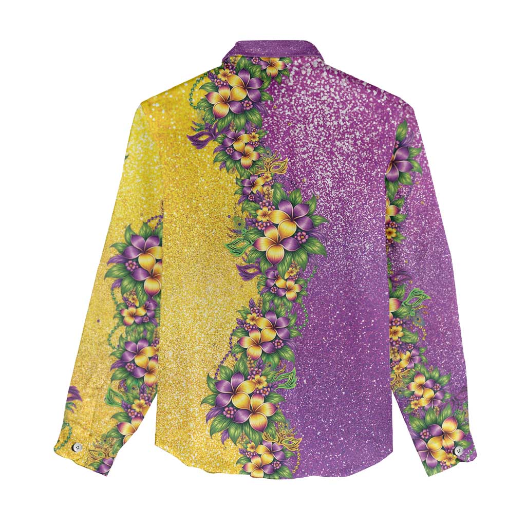 Hawaii Mardi Gras Women Casual Shirt Plumeria Lei Beads Glitter Style LT05 - Polynesian Pride