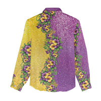 Hawaii Mardi Gras Women Casual Shirt Plumeria Lei Beads Glitter Style LT05 - Polynesian Pride