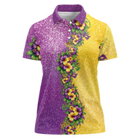 Hawaii Mardi Gras Women Polo Shirt Plumeria Lei Beads Glitter Style LT05 Female Colorful - Polynesian Pride