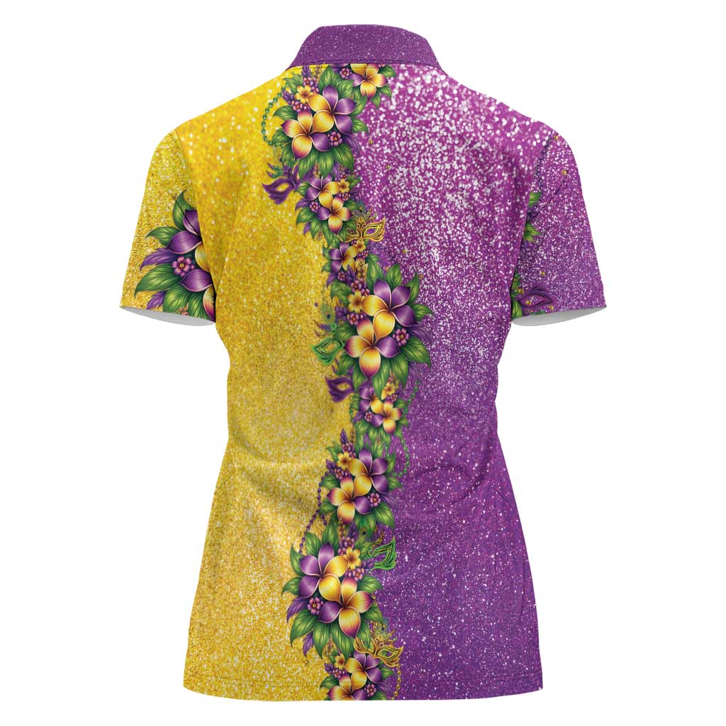 Hawaii Mardi Gras Women Polo Shirt Plumeria Lei Beads Glitter Style LT05 - Polynesian Pride