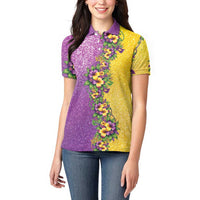 Hawaii Mardi Gras Women Polo Shirt Plumeria Lei Beads Glitter Style LT05 - Polynesian Pride