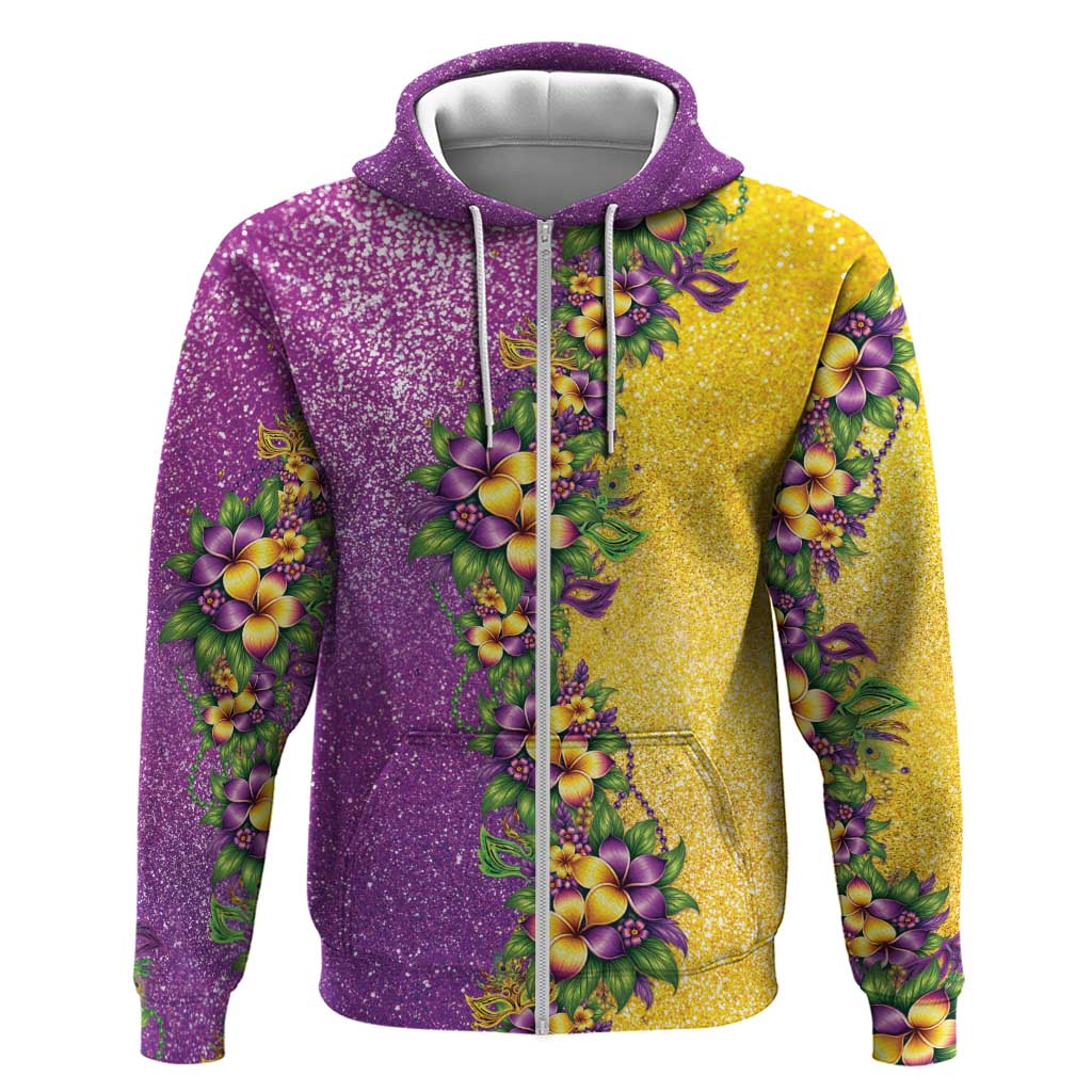 Hawaii Mardi Gras Zip Hoodie Plumeria Lei Beads Glitter Style LT05 Zip Hoodie Colorful - Polynesian Pride