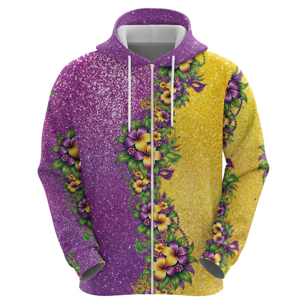 Hawaii Mardi Gras Zip Hoodie Plumeria Lei Beads Glitter Style LT05 - Polynesian Pride