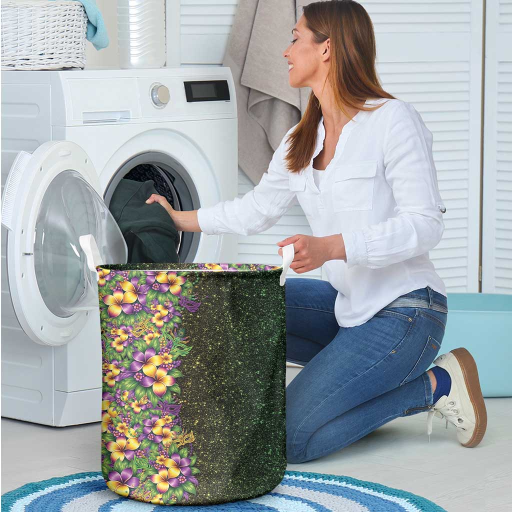 Hawaii Mardi Gras Laundry Basket Tropical Flowers Glitter Style LT05 - Polynesian Pride