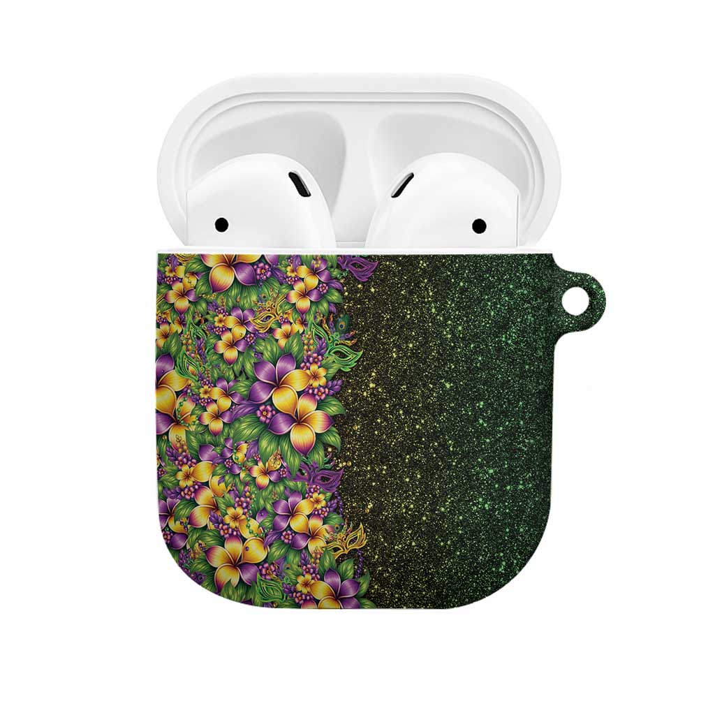 Hawaii Mardi Gras AirPods Case Tropical Flowers Glitter Style LT05 Black - Polynesian Pride