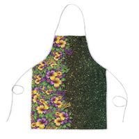 Hawaii Mardi Gras Apron Tropical Flowers Glitter Style LT05 Black - Polynesian Pride