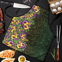 Hawaii Mardi Gras Apron Tropical Flowers Glitter Style LT05 Black - Polynesian Pride