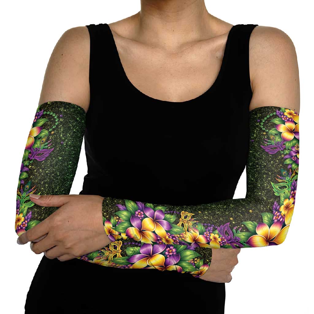 Hawaii Mardi Gras Arm Sleeves Tropical Flowers Glitter Style LT05 - Polynesian Pride