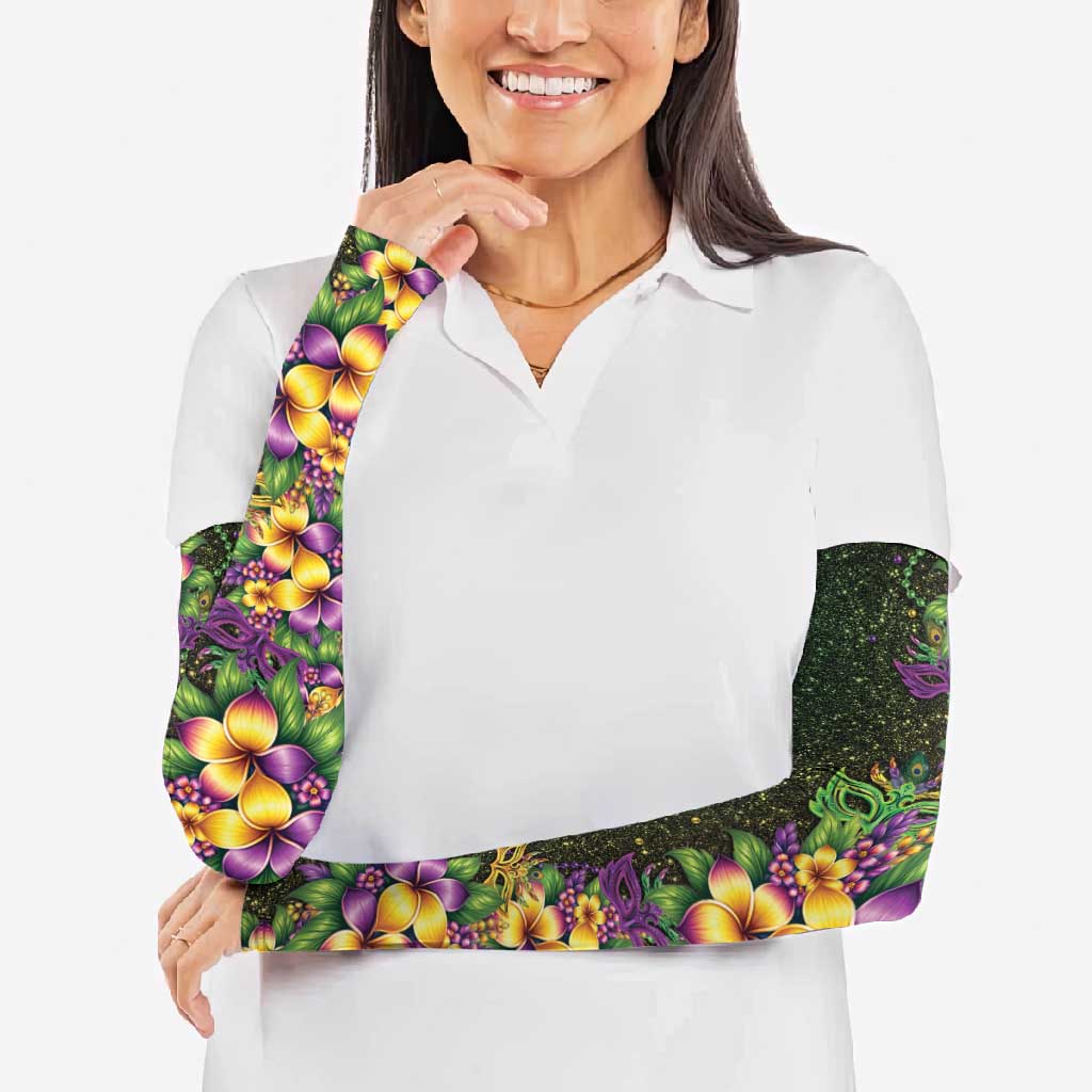 Hawaii Mardi Gras Arm Sleeves Tropical Flowers Glitter Style LT05 - Polynesian Pride