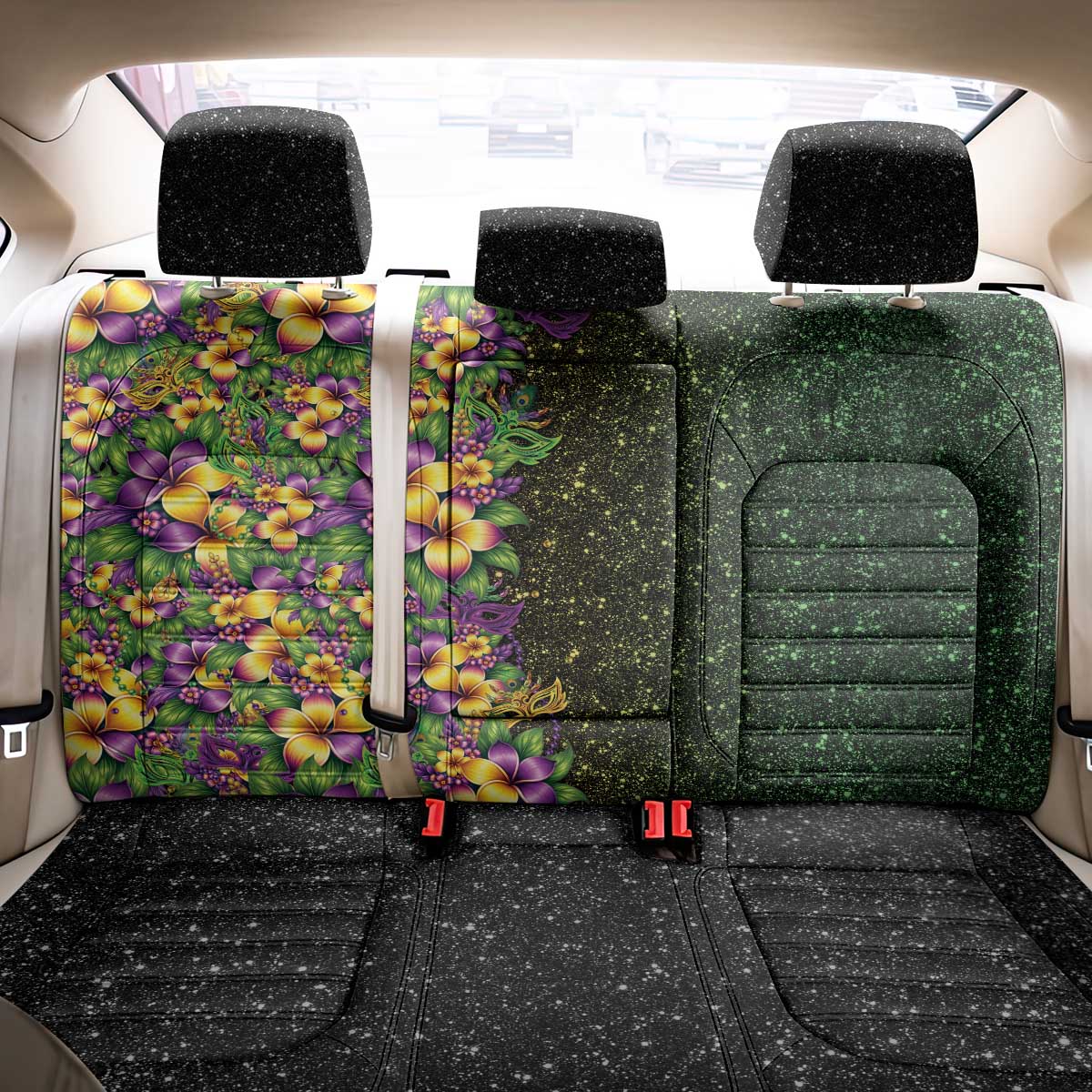 Hawaii Mardi Gras Back Car Seat Cover Tropical Flowers Glitter Style LT05 - Polynesian Pride