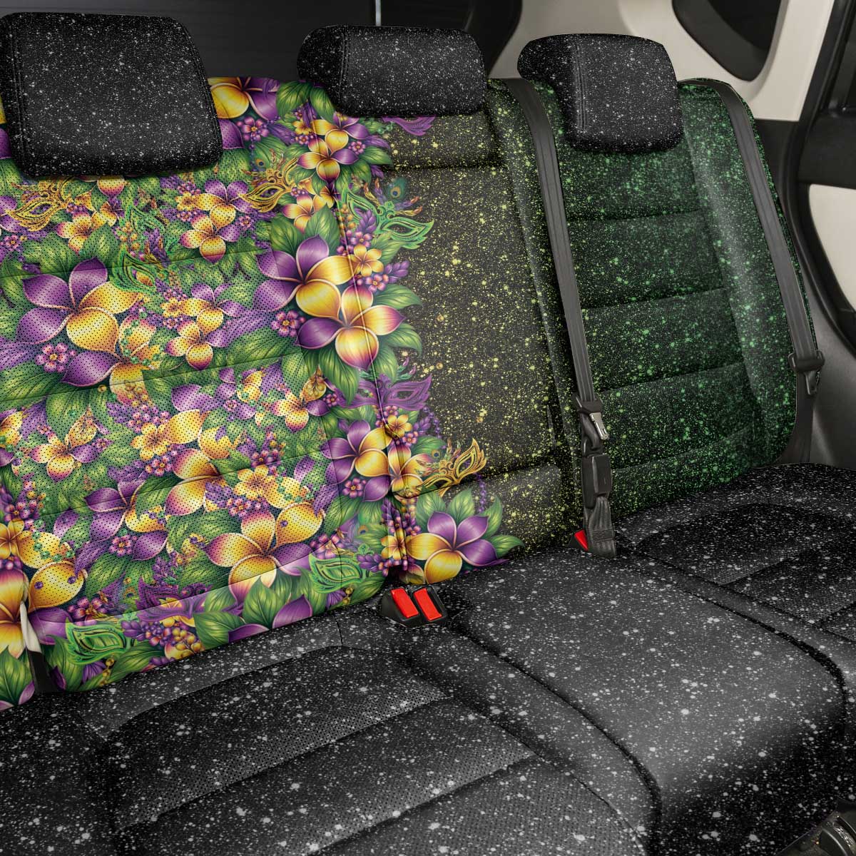 Hawaii Mardi Gras Back Car Seat Cover Tropical Flowers Glitter Style LT05 - Polynesian Pride