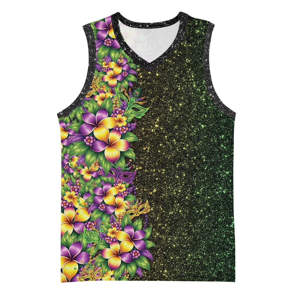 Hawaii Mardi Gras Basketball Jersey Tropical Flowers Glitter Style LT05 Unisex Black - Polynesian Pride