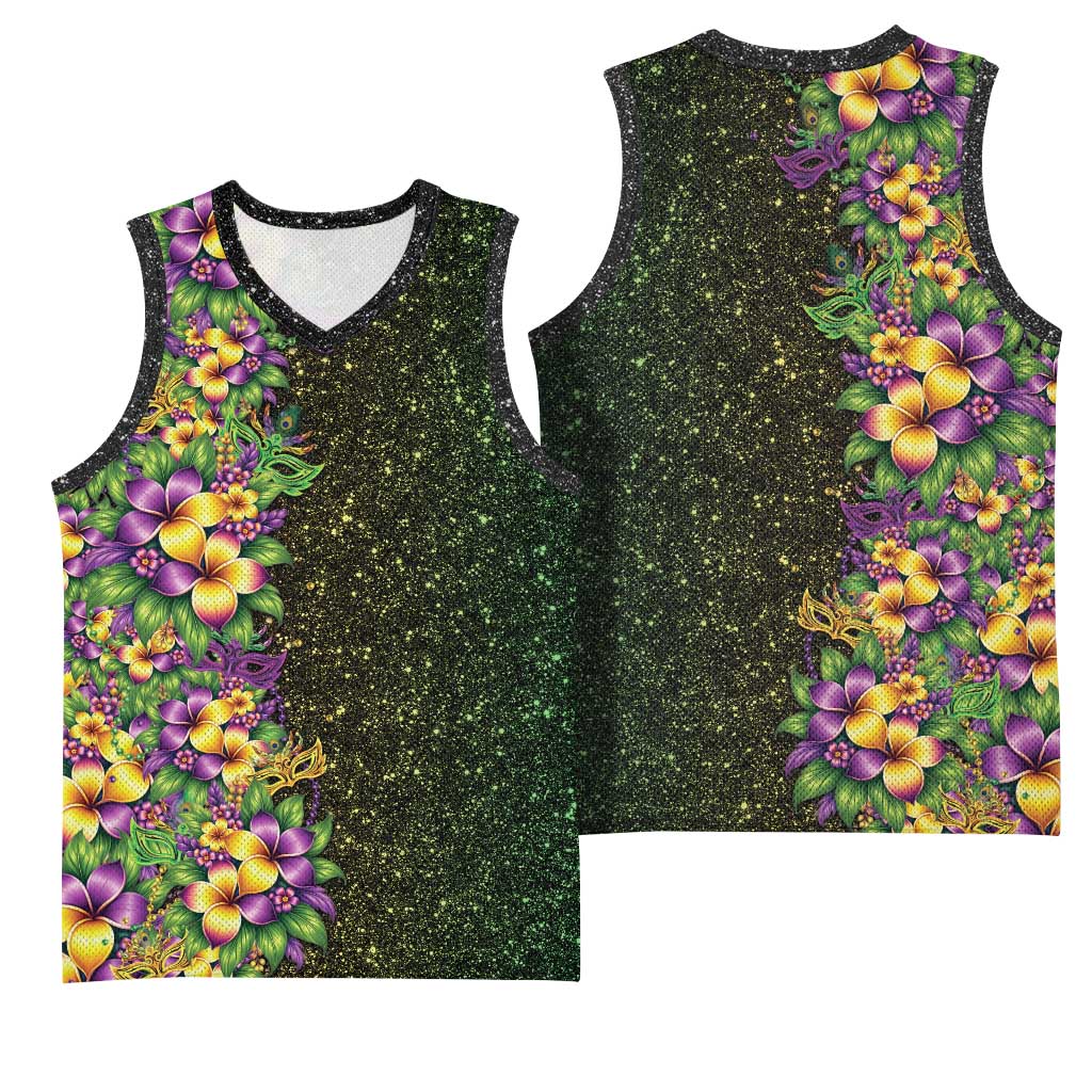 Hawaii Mardi Gras Basketball Jersey Tropical Flowers Glitter Style LT05 - Polynesian Pride