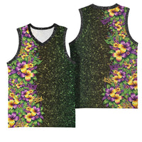 Hawaii Mardi Gras Basketball Jersey Tropical Flowers Glitter Style LT05 - Polynesian Pride