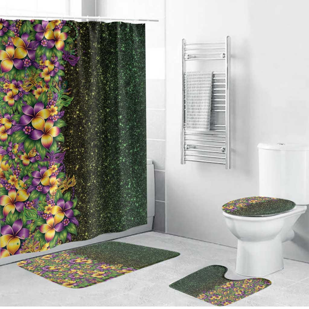 Hawaii Mardi Gras Bathroom Set Tropical Flowers Glitter Style LT05 Bathroom Set (4 pcs) Black - Polynesian Pride