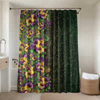 Hawaii Mardi Gras Bathroom Set Tropical Flowers Glitter Style LT05 Shower Curtain Only Black - Polynesian Pride