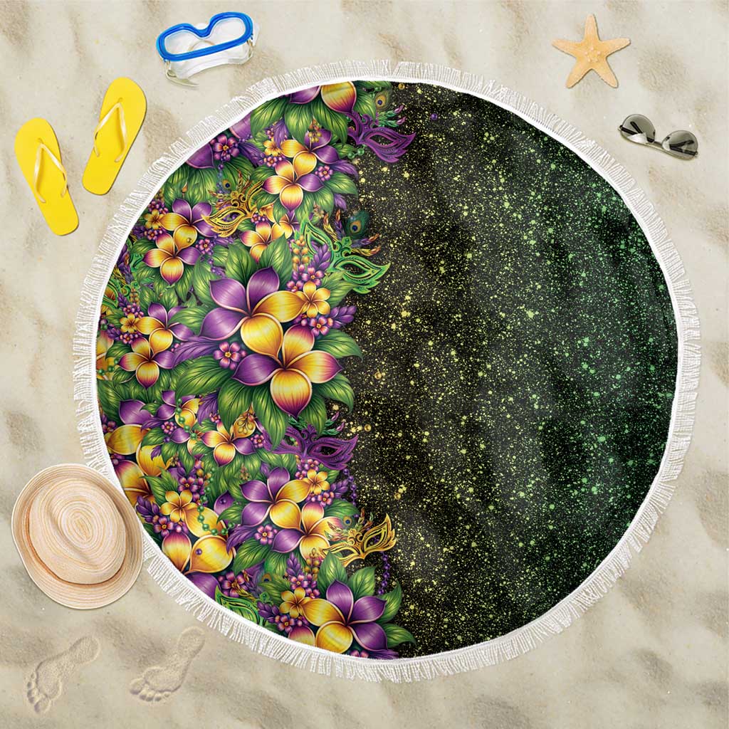 Hawaii Mardi Gras Beach Blanket Tropical Flowers Glitter Style LT05 One Size 150cm Black - Polynesian Pride