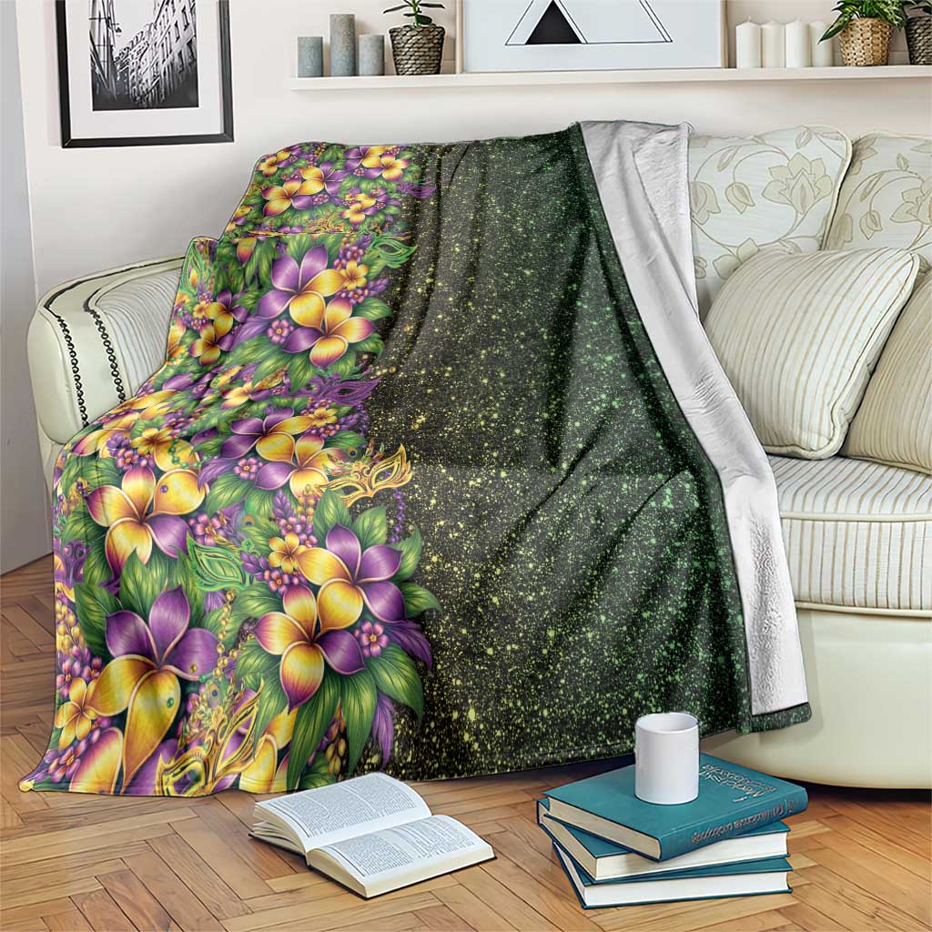 Hawaii Mardi Gras Blanket Tropical Flowers Glitter Style LT05 Black - Polynesian Pride
