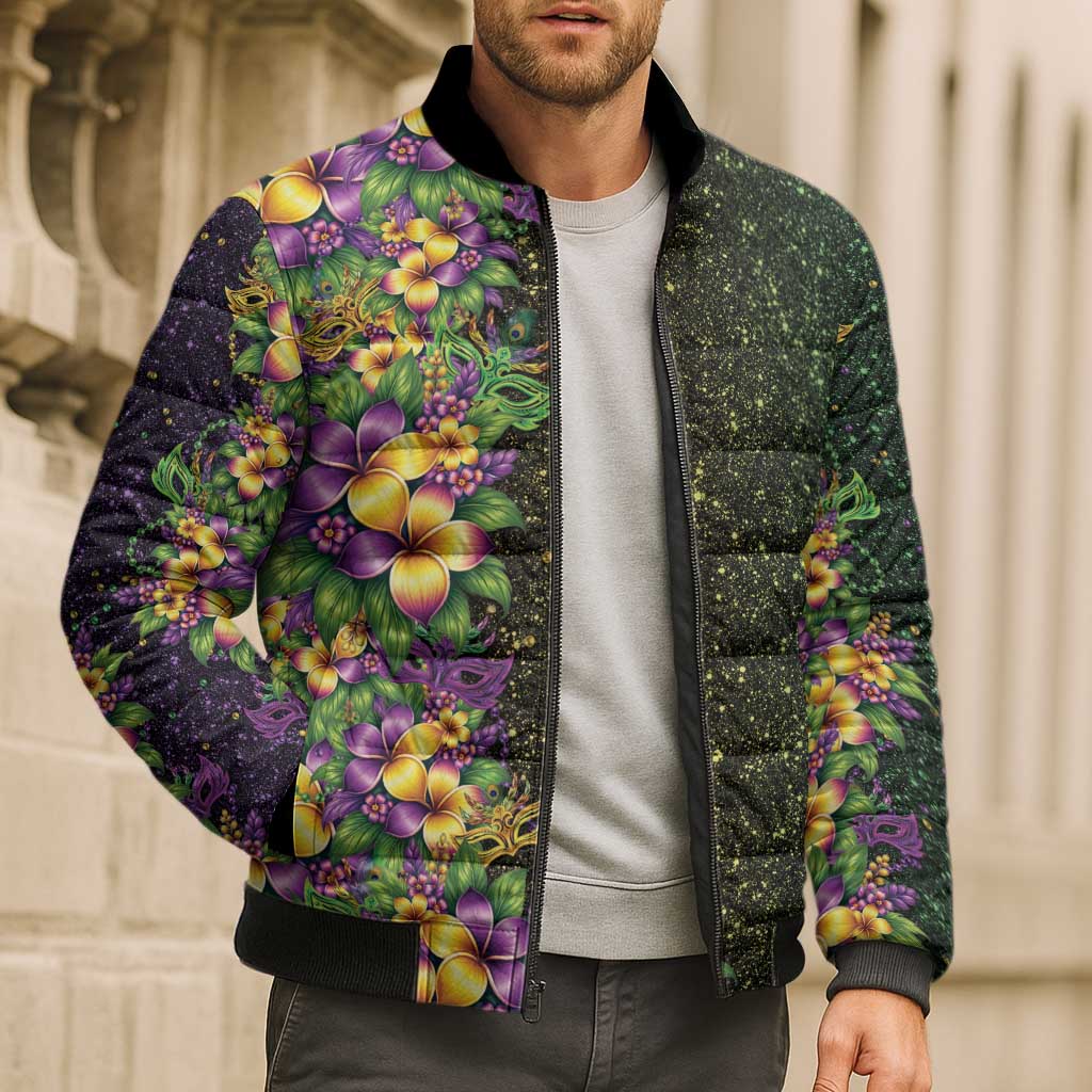 Hawaii Mardi Gras Bomber Puffer Jacket Tropical Flowers Glitter Style LT05 - Polynesian Pride