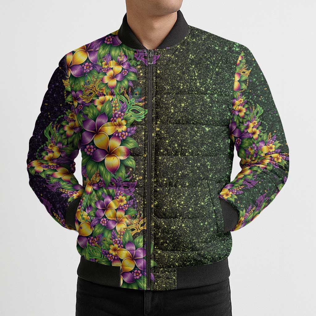 Hawaii Mardi Gras Bomber Puffer Jacket Tropical Flowers Glitter Style LT05 - Polynesian Pride