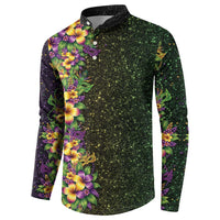 Hawaii Mardi Gras Button Sweatshirt Tropical Flowers Glitter Style LT05 - Polynesian Pride