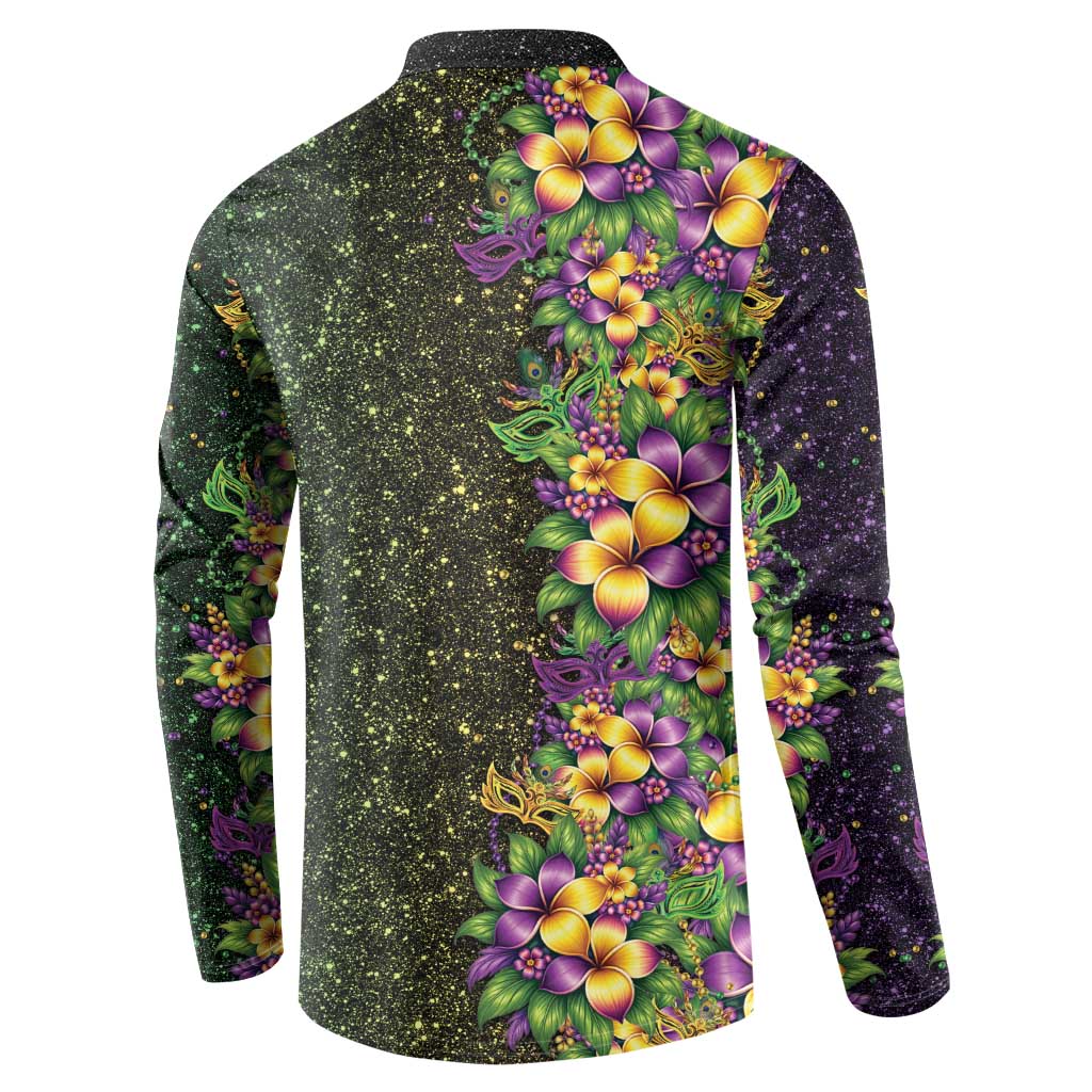 Hawaii Mardi Gras Button Sweatshirt Tropical Flowers Glitter Style LT05 - Polynesian Pride