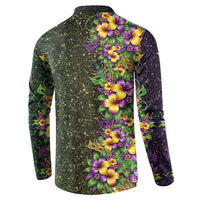 Hawaii Mardi Gras Button Sweatshirt Tropical Flowers Glitter Style LT05 - Polynesian Pride