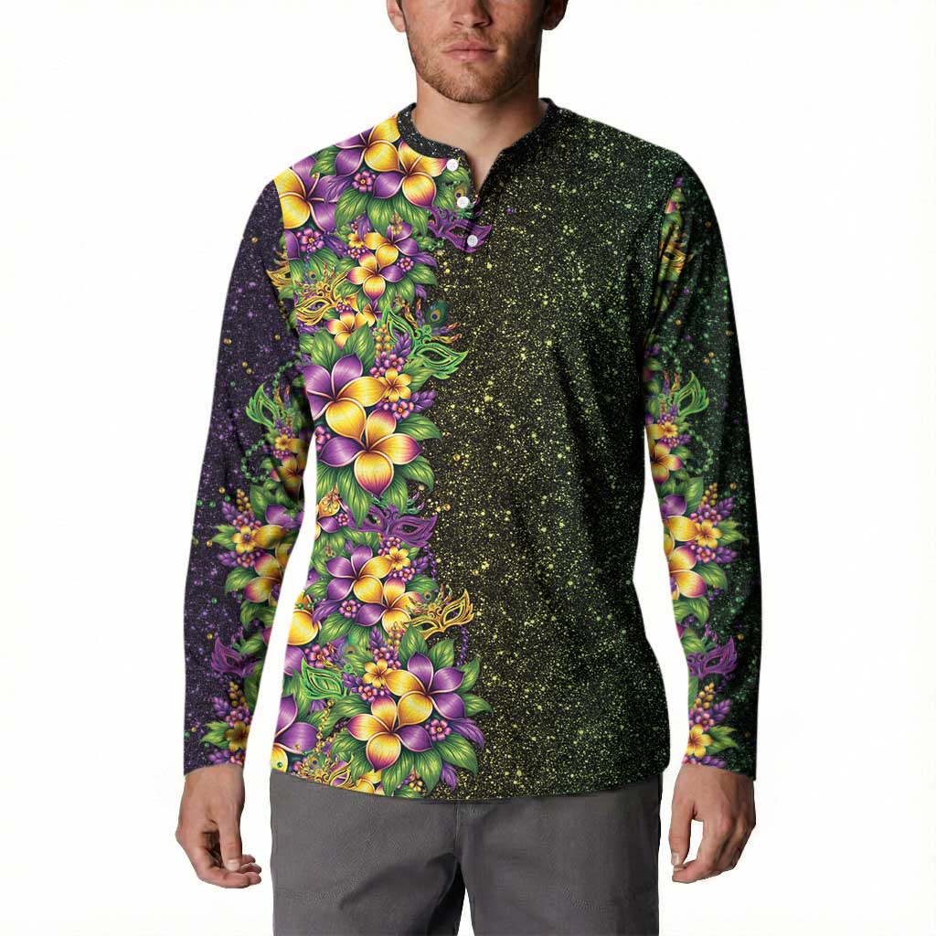 Hawaii Mardi Gras Button Sweatshirt Tropical Flowers Glitter Style LT05 - Polynesian Pride