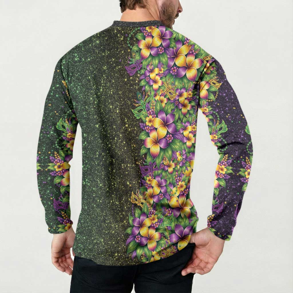 Hawaii Mardi Gras Button Sweatshirt Tropical Flowers Glitter Style LT05 - Polynesian Pride