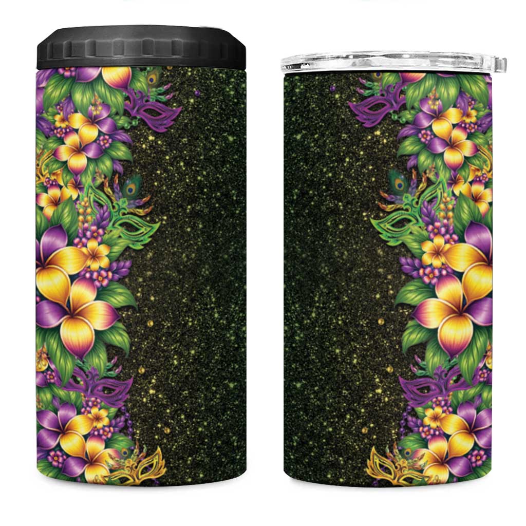 Hawaii Mardi Gras 4 in 1 Can Cooler Tumbler Tropical Flowers Glitter Style LT05 One Size: 16 oz Black - Polynesian Pride