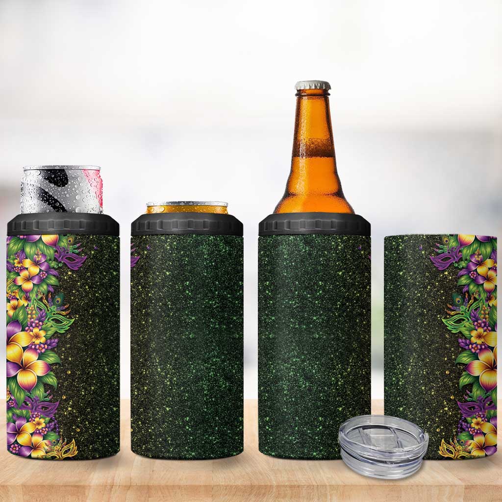 Hawaii Mardi Gras 4 in 1 Can Cooler Tumbler Tropical Flowers Glitter Style LT05 - Polynesian Pride