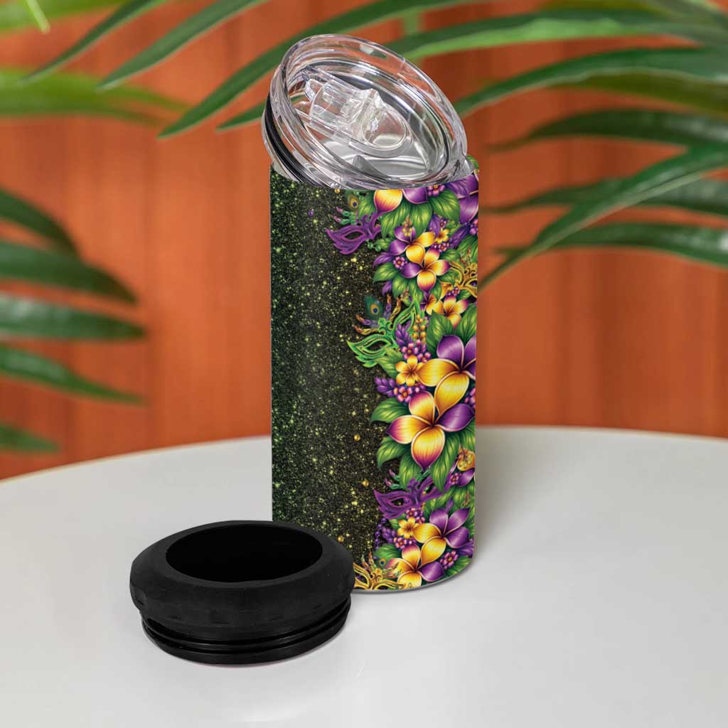 Hawaii Mardi Gras 4 in 1 Can Cooler Tumbler Tropical Flowers Glitter Style LT05 - Polynesian Pride
