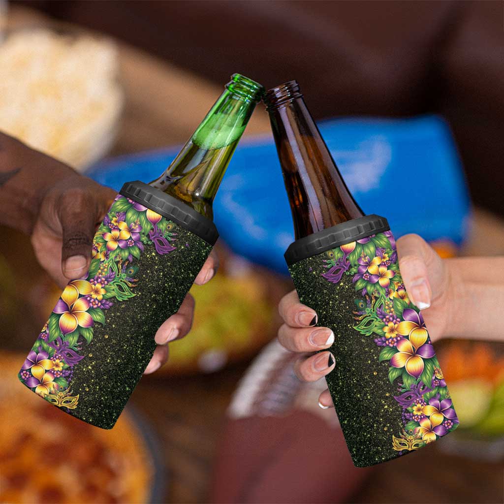 Hawaii Mardi Gras 4 in 1 Can Cooler Tumbler Tropical Flowers Glitter Style LT05 - Polynesian Pride