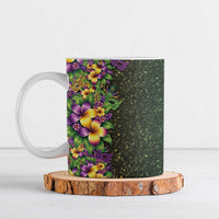 Hawaii Mardi Gras Ceramic Mug Tropical Flowers Glitter Style LT05 Black - Polynesian Pride