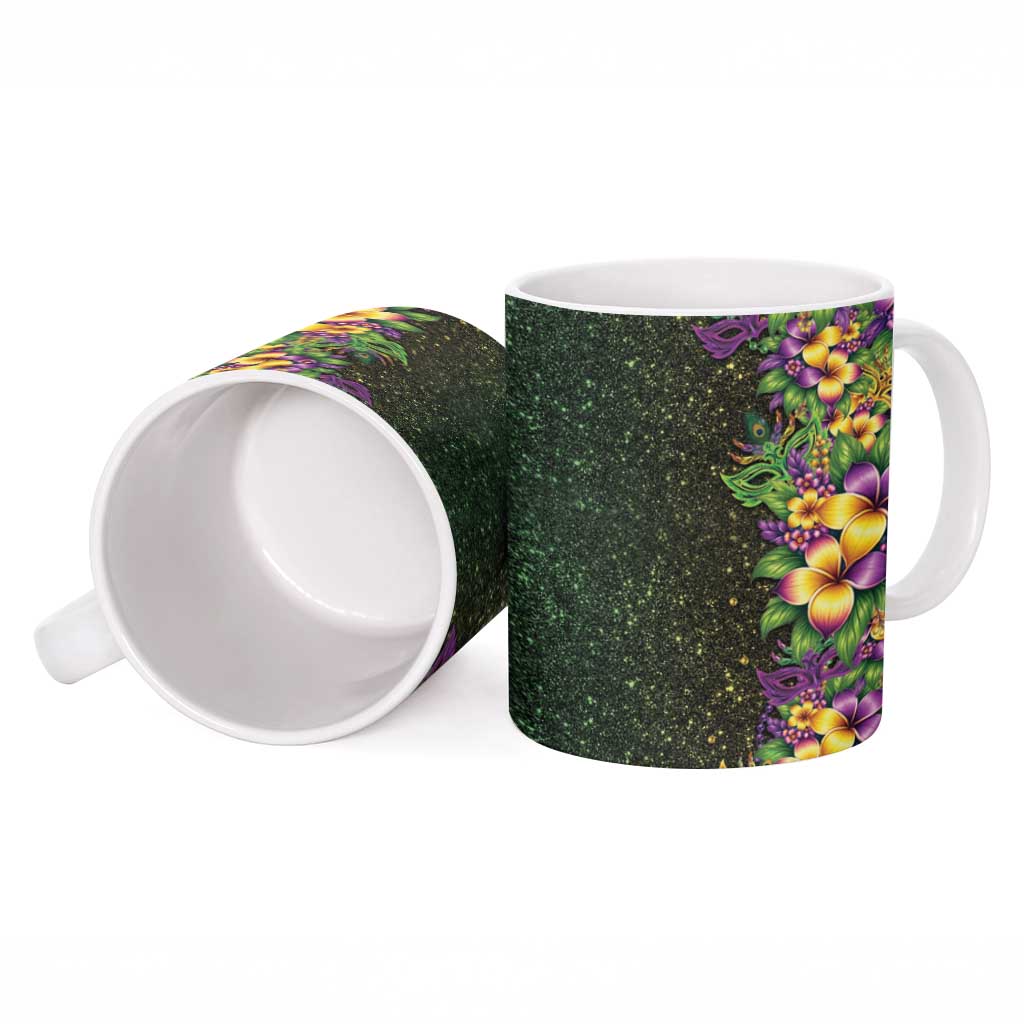 Hawaii Mardi Gras Ceramic Mug Tropical Flowers Glitter Style LT05 - Polynesian Pride