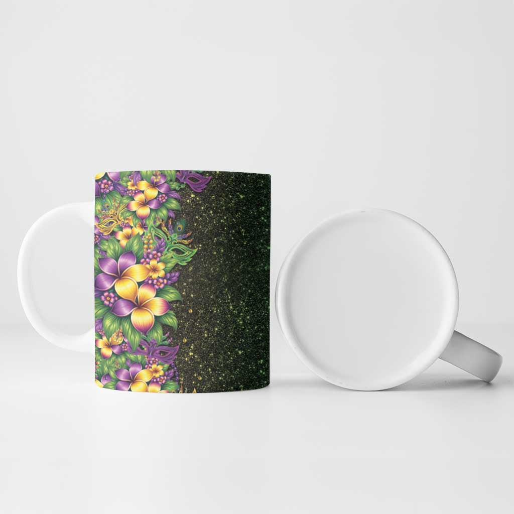 Hawaii Mardi Gras Ceramic Mug Tropical Flowers Glitter Style LT05 - Polynesian Pride