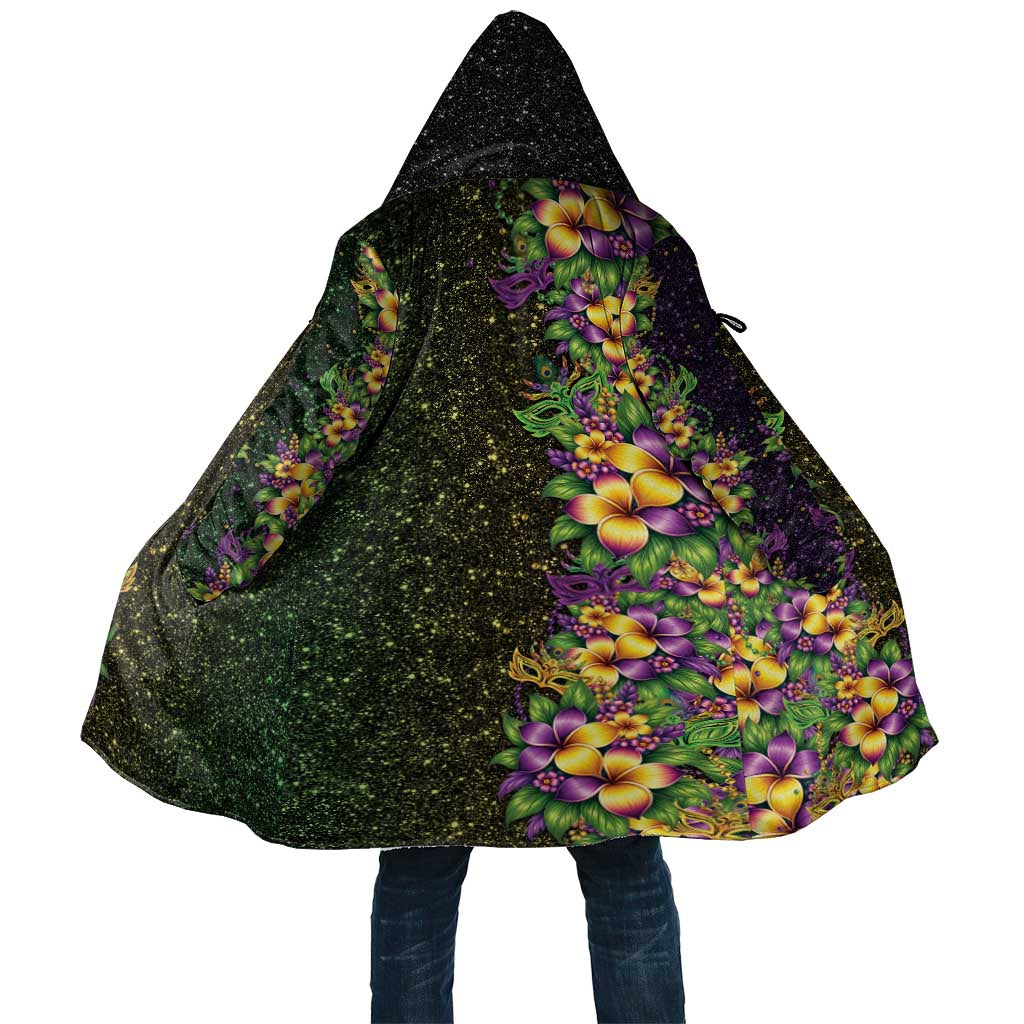 Hawaii Mardi Gras Cloak Tropical Flowers Glitter Style LT05 Unisex Black - Polynesian Pride