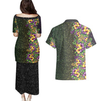 Hawaii Mardi Gras Couples Matching Puletasi and Hawaiian Shirt Tropical Flowers Glitter Style LT05 - Polynesian Pride