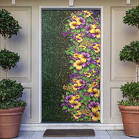 Hawaii Mardi Gras Door Cover Tropical Flowers Glitter Style LT05 Black - Polynesian Pride