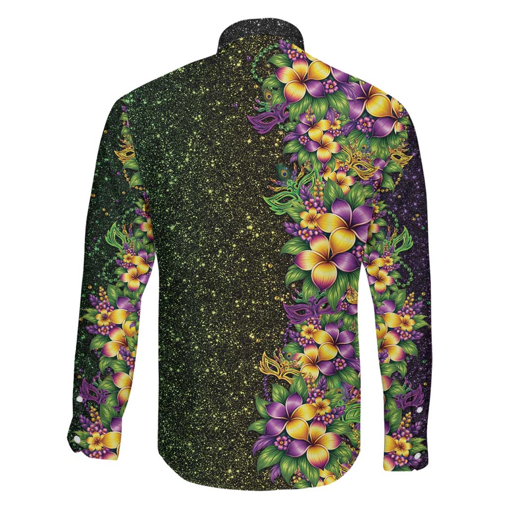 Hawaii Mardi Gras Family Matching Long Sleeve Bodycon Dress and Hawaiian Shirt Tropical Flowers Glitter Style