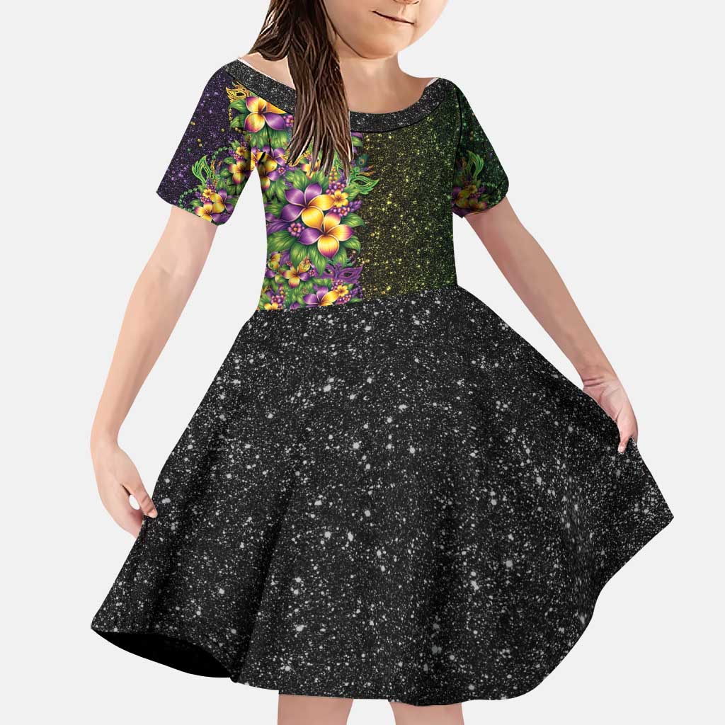 Hawaii Mardi Gras Family Matching Mermaid Dress and Hawaiian Shirt Tropical Flowers Glitter Style