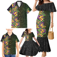 Hawaii Mardi Gras Family Matching Mermaid Dress and Hawaiian Shirt Tropical Flowers Glitter Style