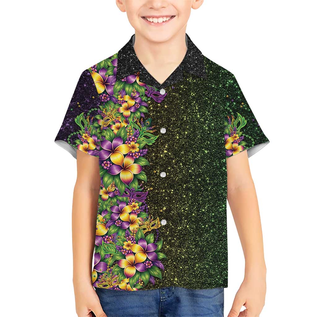 Hawaii Mardi Gras Family Matching Mermaid Dress and Hawaiian Shirt Tropical Flowers Glitter Style
